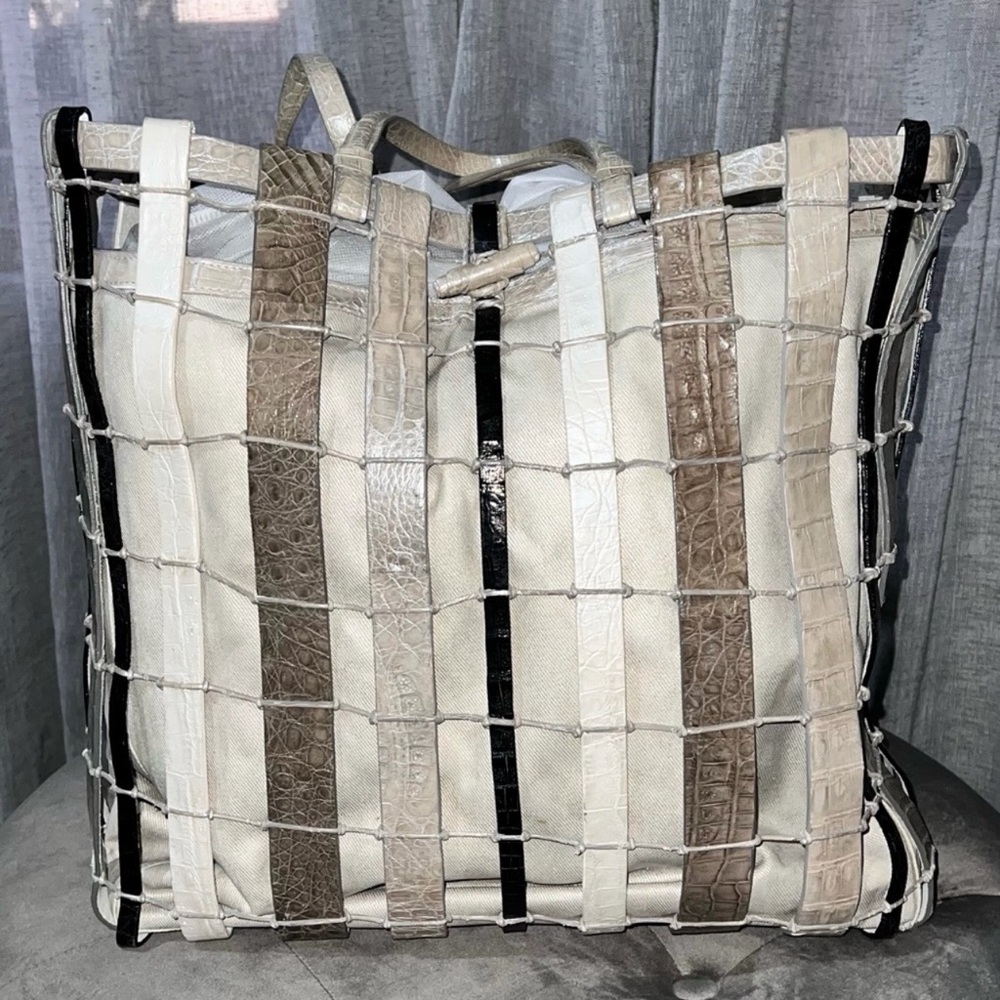 Nancy Gonzalez GENUINE Crocodile Multicolor Woven Tote